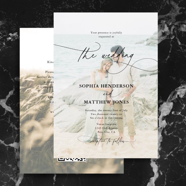 Formal Calligraphy 2 Photo QR Code Wedding  Invitation (Creator Uploaded)