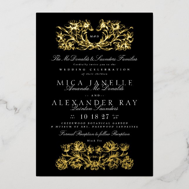 Formal Calligraphy Elegant Black Gold Foil (Front)