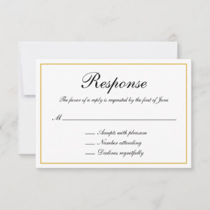 Formal Calligraphy Gold Border Wedding RSVP Card