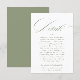 Formal Calligraphy Sage Green Wedding Details Enclosure Card