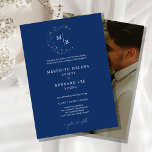 Formal Celestial Elegant Monogram Wedding Photo Invitation<br><div class="desc">Invite your guests to a night of romance and starlight with this Formal Celestial Elegant Monogram Wedding Photo Invitation from the Celestial Elegant Wedding Collection. Featuring a deep navy blue background adorned with twinkling stars and refined typography, this modern celestial design is perfect for couples who love a minimalist yet...</div>