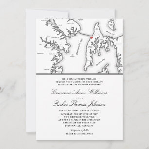 Formal Chesapeake Bay Beach Club MD Map Wedding Invitation