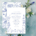 Formal Chinoiserie Blue Victorian Floral Wedding Invitation<br><div class="desc">Welcome to the perfect wedding with Formal Chinoiserie Blue Victorian Floral Wedding Invitation. Let your guests know right away that you've planned a classically elegant gathering by selecting this romantic, stylish stationary. This design features hand drawn blue victorian floral of exquisite garden flowers, buzzing bees, and delicate butterflies that’s sure...</div>
