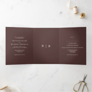Formal Chocolate brown Trend Color Modern Wedding Tri-Fold Card