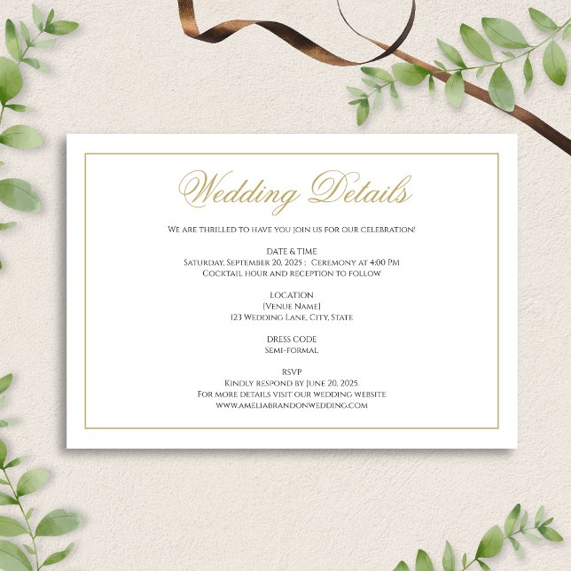 Formal Classic Black and Gold Wedding Details Enclosure Card (Creator Uploaded)