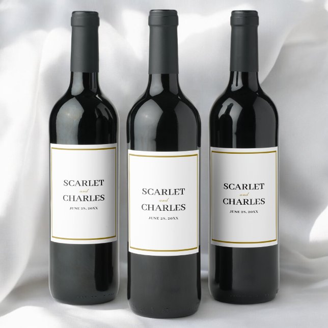 Formal Classic Black Gold Monogram Wedding Wine Label (Formal black and gold monogram wine label adds a personalized, elegant touch to wedding tables.)