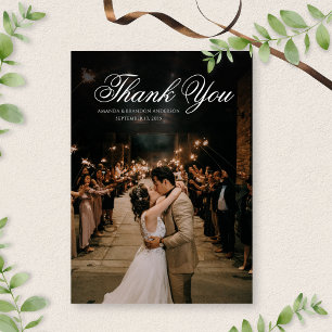 Formal Classic Black & White Script Photo Wedding Thank You Card