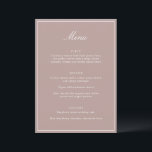 Formal Classic Border Mauve Script Elegant Wedding Menu<br><div class="desc">This formal wedding menu card features an elegant script heading, clean serif typography, and a classic border on a mauve background for a timeless reception look. The structured layout presents each course clearly while adding a refined, cohesive touch to table settings or place settings. Designed to coordinate seamlessly with classic...</div>