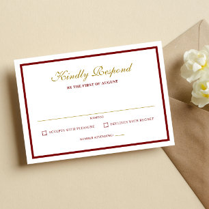 Formal Classic Burgundy & Gold Monogram Wedding RSVP Card