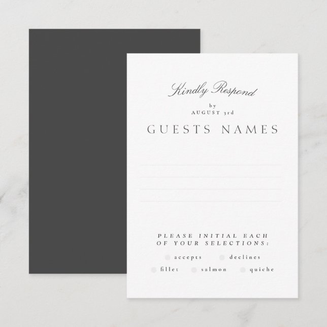 Formal Classic Dark Grey Calligraphy Wedding RSVP Card (Front/Back)