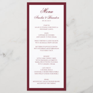 Formal Classic Deep Burgundy Border Script Wedding Menu