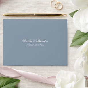 Formal Classic Dusty Blue & White Script Wedding Envelope