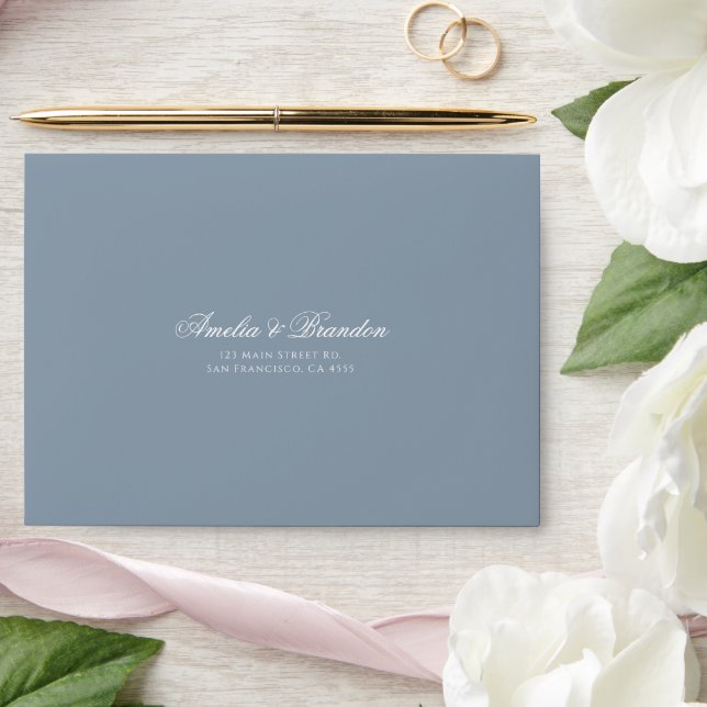 Formal Classic Dusty Blue & White Script Wedding Envelope (Wedding)