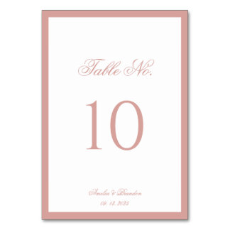 Formal Classic Dusty Rose Border Script Wedding Table Number
