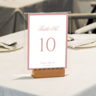 Formal Classic Dusty Rose Border Script Wedding Table Number