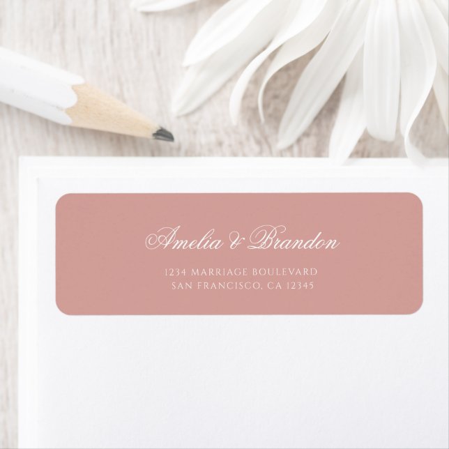 Formal Classic Dusty Rose Script Wedding Address (En situation)