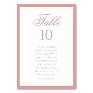 Formal Classic Dusty Rose Wedding Seating Chart Table Number