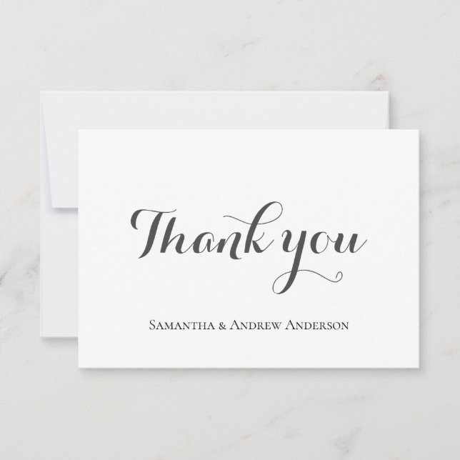 Formal Classic Elegant Grey White Script Wedding Thank You Card (Front)
