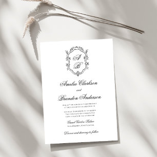 Formal Classic Floral Monogram Crest Wedding Invitation
