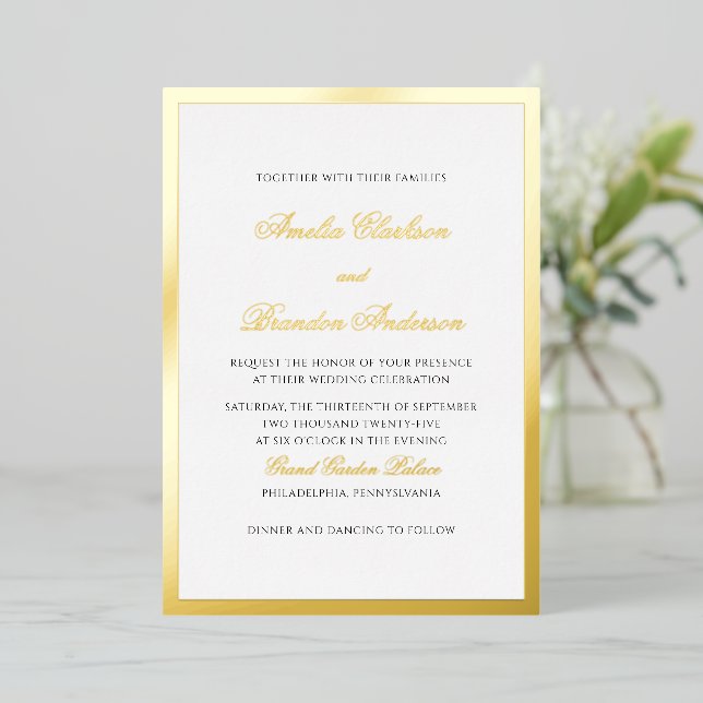 Formal Classic Gold Thick Border & Script Wedding (Standing Front)
