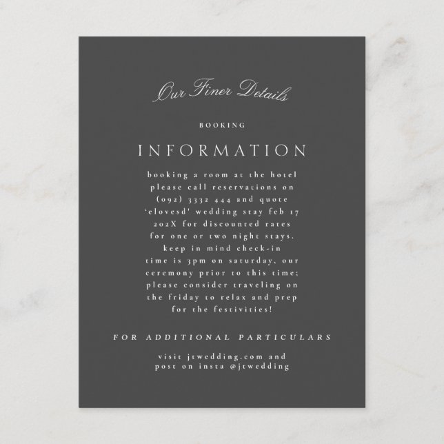 Formal Classic Grey Calligraphy Wedding Details Enclosure Card (Front)