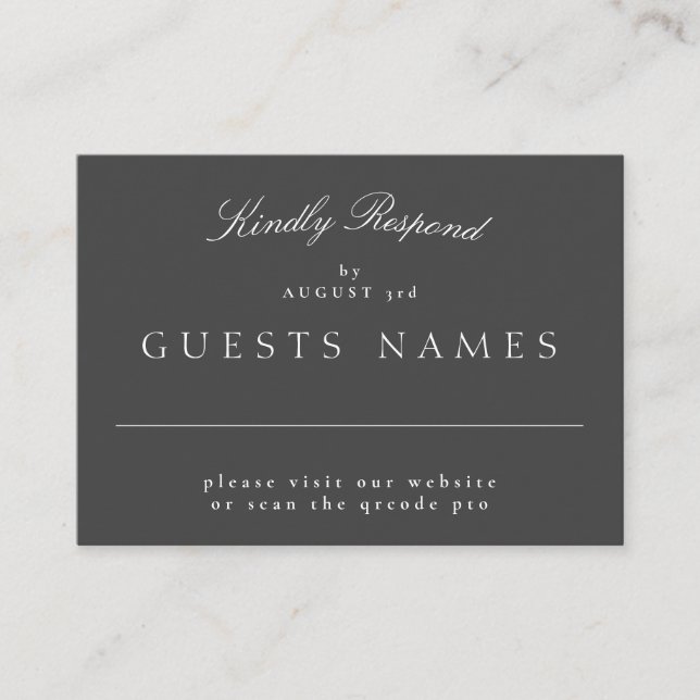 Formal Classic Grey Wedding QR CODE DETAIL RSVP Card (Front)