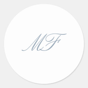 Formal Classic Monogram Dusty Blue White Wedding Round Sticker