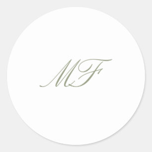 Formal Classic Monogram Sage Green White Wedding Classic Round Sticker