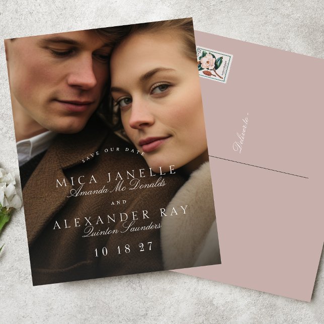 Formal Classic Pink Taupe Photo Save The Date Postcard (Creator Uploaded)