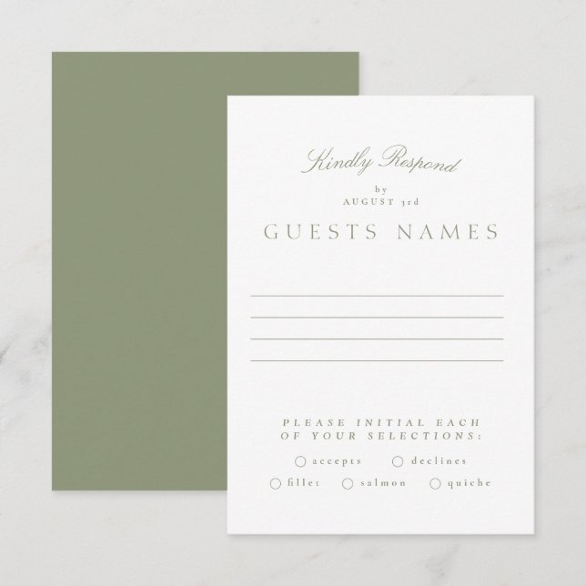 Formal Classic Sage Green Calligraphy Wedding RSVP Card (Front/Back)