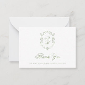 Formal Classic Sage Green Monogram Crest Wedding Card