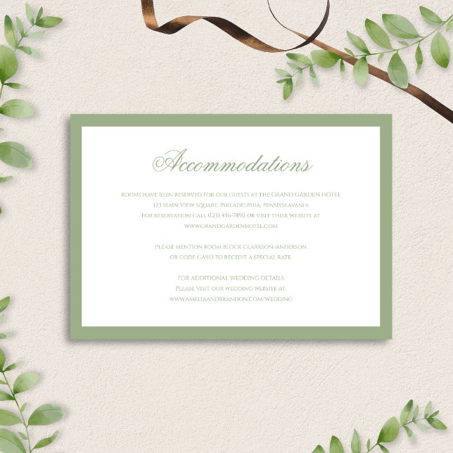 Formal Classic Sage Green Wedding Accommodation Enclosure Card (Creator Uploaded)