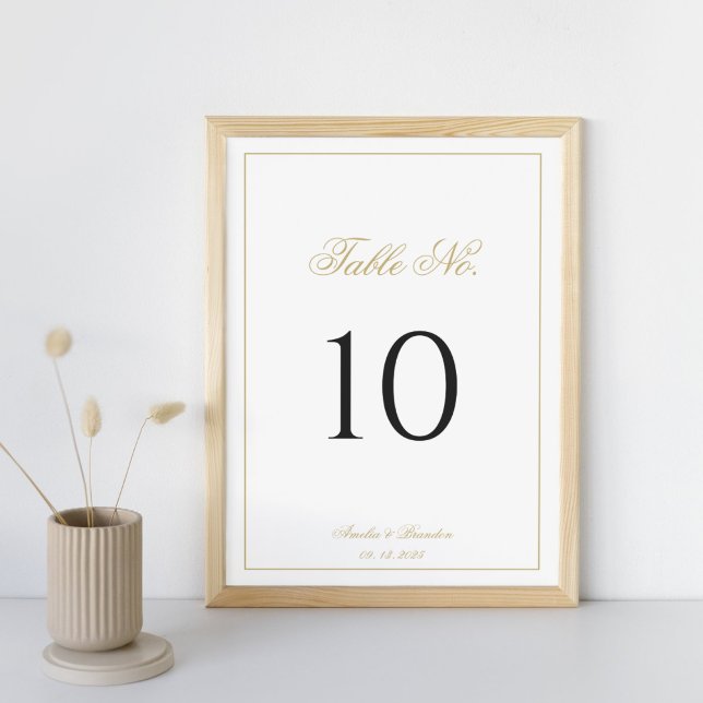 Formal Classic Script Black and Gold Wedding Table Number (Creator Uploaded)