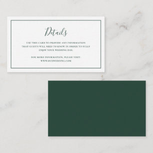 Formal Classic Simple Forest Green Elegant Wedding Enclosure Card