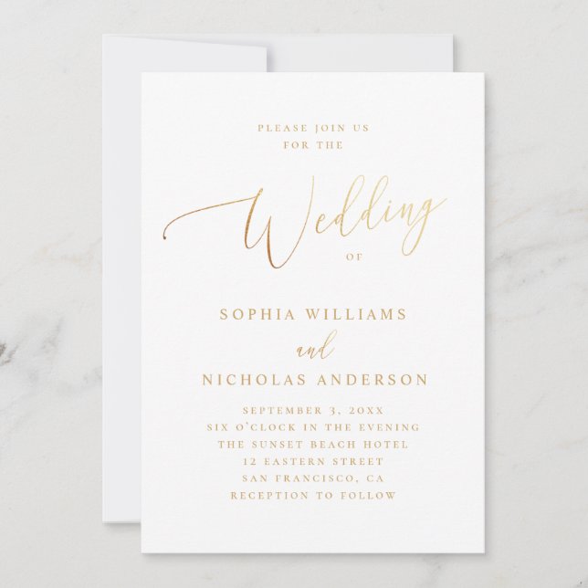Formal Classic Wedding | Elegant Gold Script Invitation (Front)