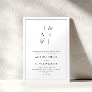 Formal Classic White Black Monogram Wedding Invitation