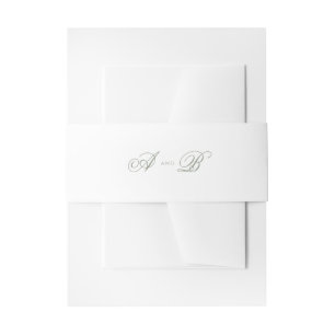 Formal Classic White & Sage Green Script Wedding Invitation Belly Band