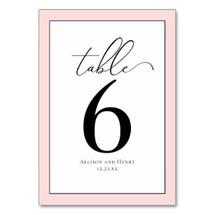 Formal Classy Black Pink Wedding Reception Table Number