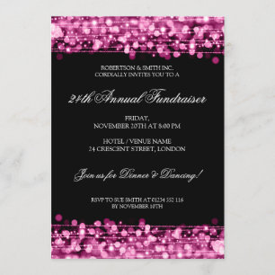 Formal Corporate Fundraiser Party Sparkles Pink Invitation