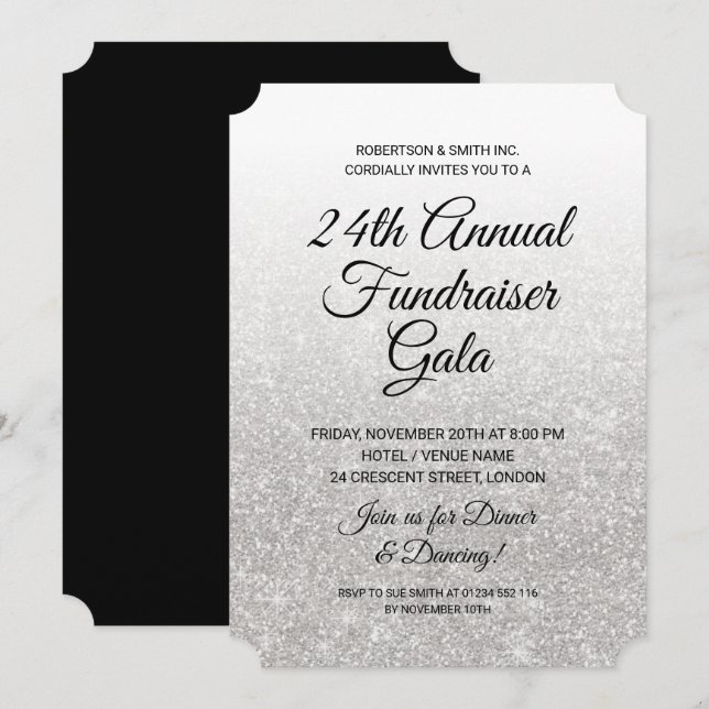 Formal Corporate Fundraiser Silver Glitter Invitation (Front/Back)