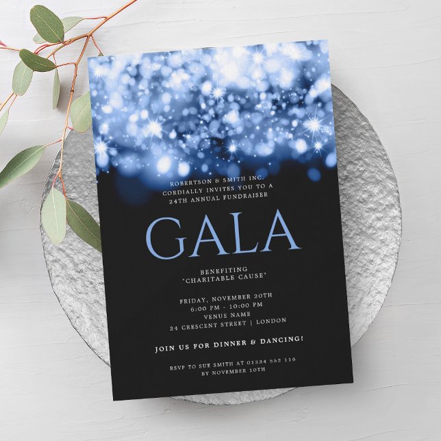 Formal Corporate Gala Ball Navy Sparkle Lights Invitation (Formal Corporate Gala Ball Navy Sparkle Lights Invitation)