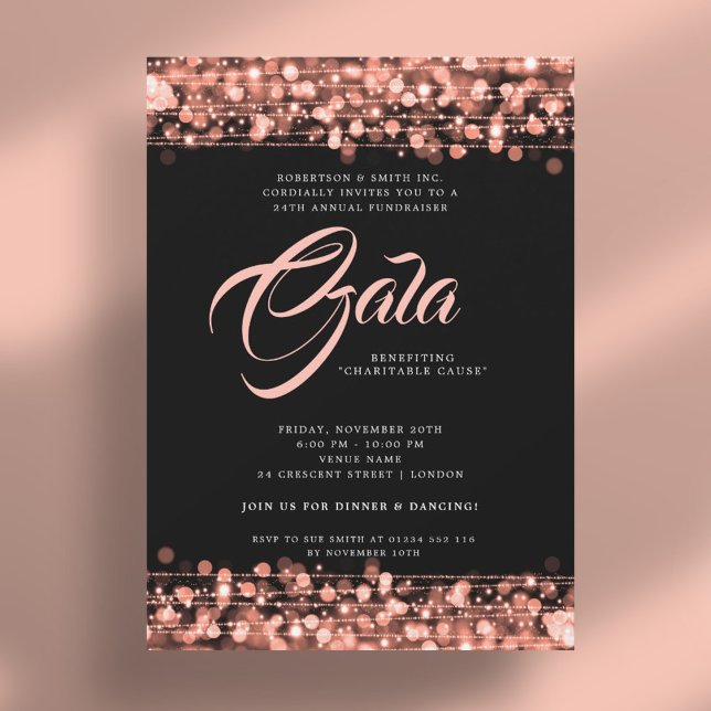 Formal Corporate Gala Ball Rose Gold Glam Lights Invitation (Formal Corporate Gala Ball Rose Gold Glam Lights Invitation)