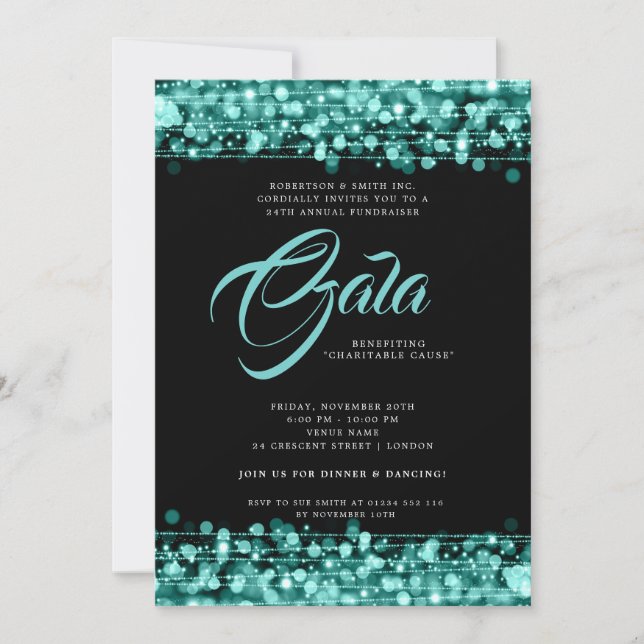 Formal Corporate Gala Ball Teal Glam Lights Invitation (Front)