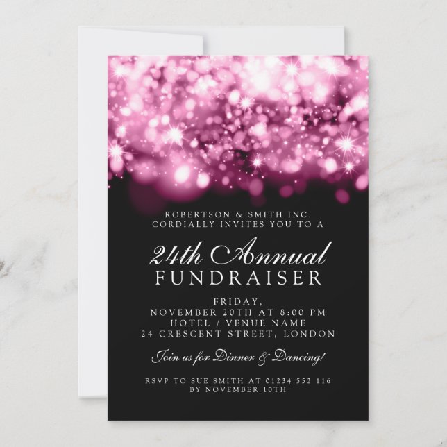 Formal Corporate Gala Event Pink Sparkling Lights Invitation (Front)