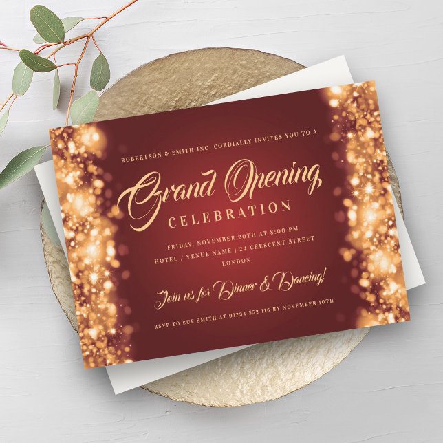 Formal Corporate Grand Opening Gold Red Lights Invitation (Formal Corporate Grand Opening Gold Red Lights Invitation)