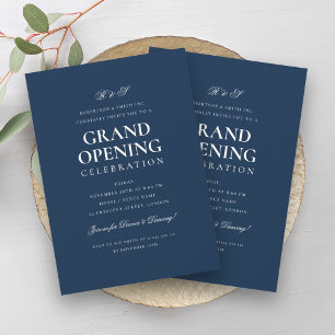 Formal Corporate Grand Opening Monogram Navy Invitation