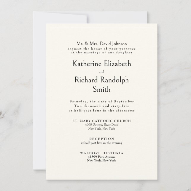 Formal Cream Wedding Bride Parents  Invitation (Front)
