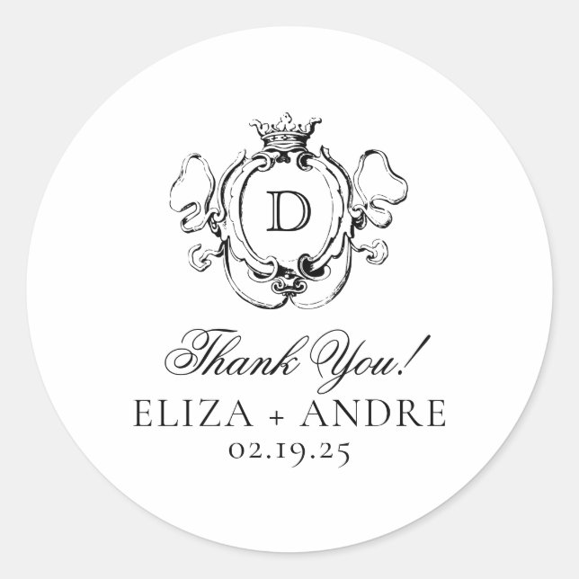 Formal Crest Black and White  Classic Round Sticker (Front)