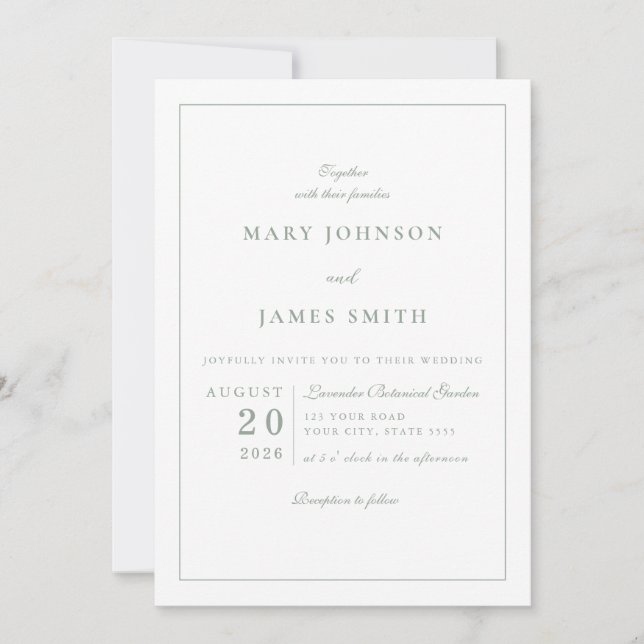 Formal Crest Sage Green Monogram Wedding Invitation (Front)