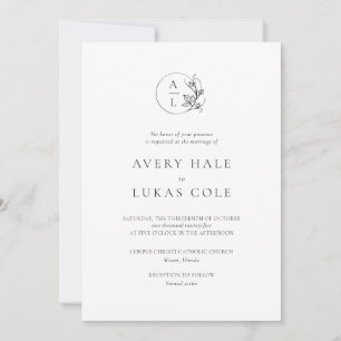 Formal Crest White Black Elegant Wedding  Invitation
